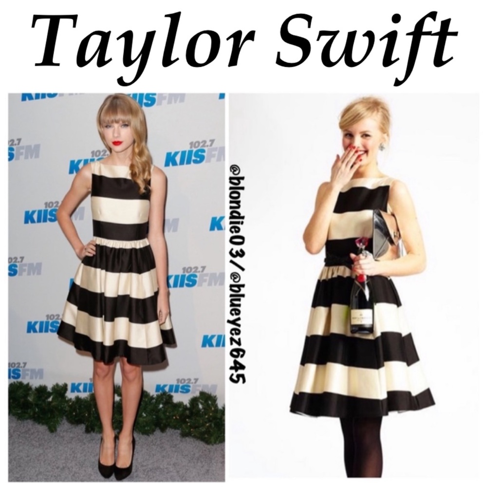 Kate Spade “Carolyn” cream white and black striped colorblock dress 4